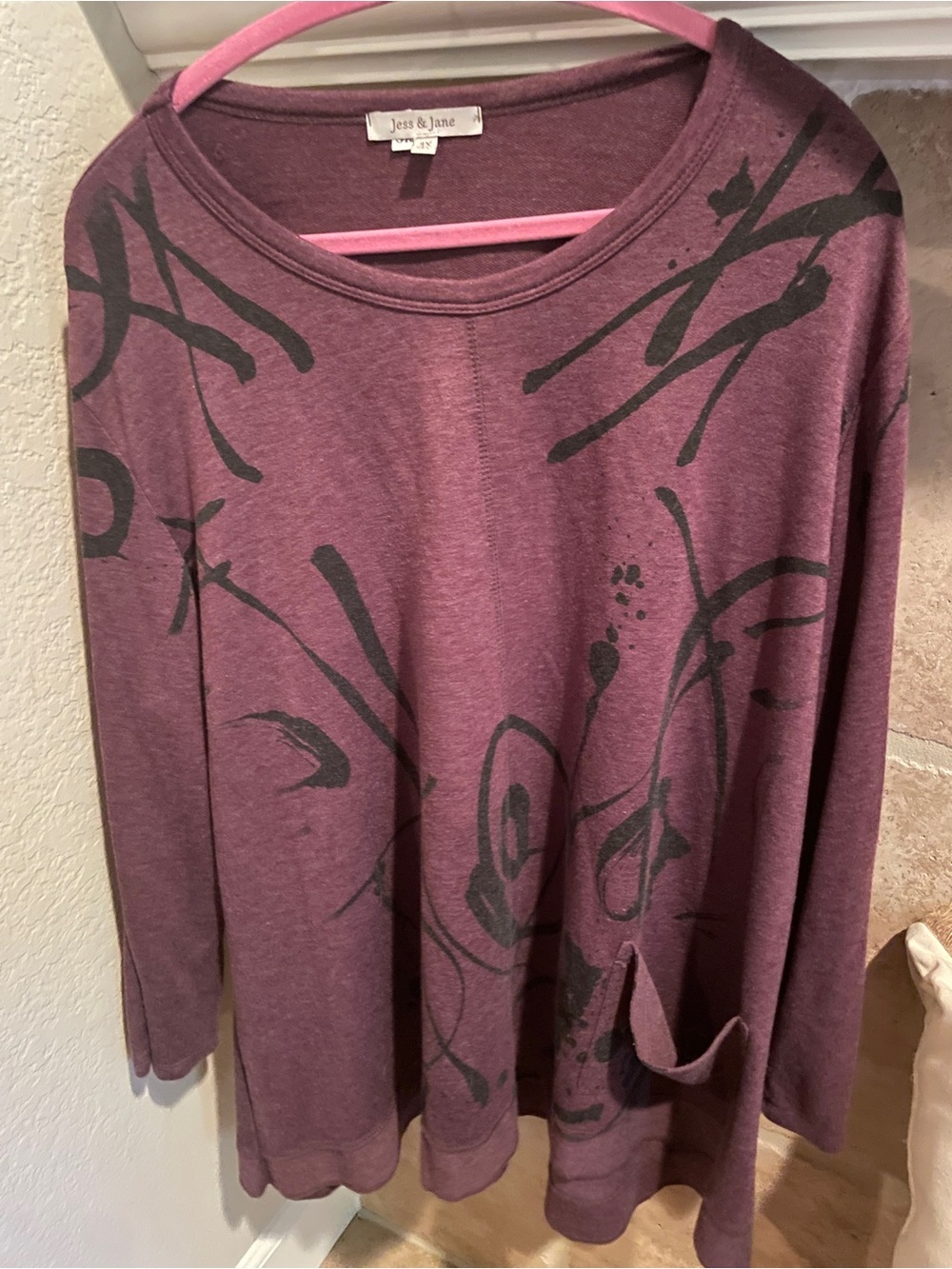 Jess & Jane Purple Abstract Tunic Lagenlook Art to Wear Pocket 3X